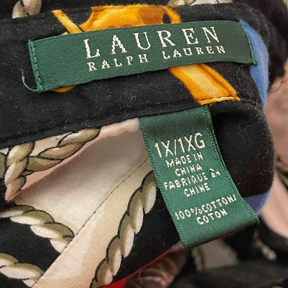 Vintage LRL Nautical Gaudy Busy Allover Button-down Blouse 3/4 Flowing Sleeve 1X - Picture 2 of 15